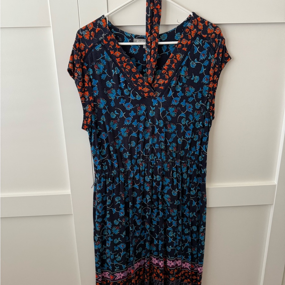 Floral Print Dress - Blue and Orange